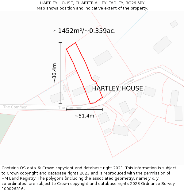HARTLEY HOUSE, CHARTER ALLEY, TADLEY, RG26 5PY: Plot and title map