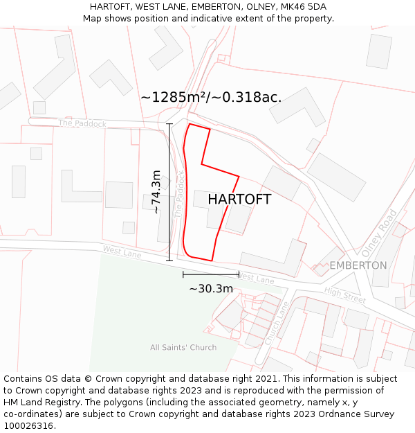 HARTOFT, WEST LANE, EMBERTON, OLNEY, MK46 5DA: Plot and title map