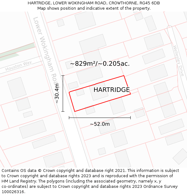 HARTRIDGE, LOWER WOKINGHAM ROAD, CROWTHORNE, RG45 6DB: Plot and title map