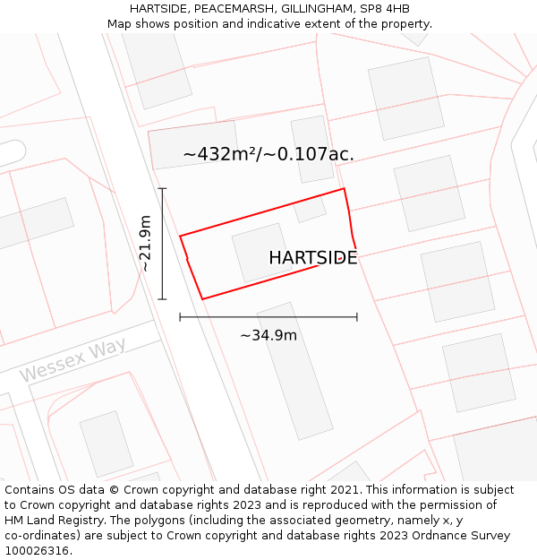 HARTSIDE, PEACEMARSH, GILLINGHAM, SP8 4HB: Plot and title map