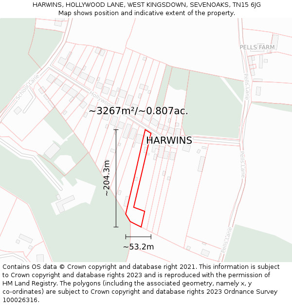 HARWINS, HOLLYWOOD LANE, WEST KINGSDOWN, SEVENOAKS, TN15 6JG: Plot and title map