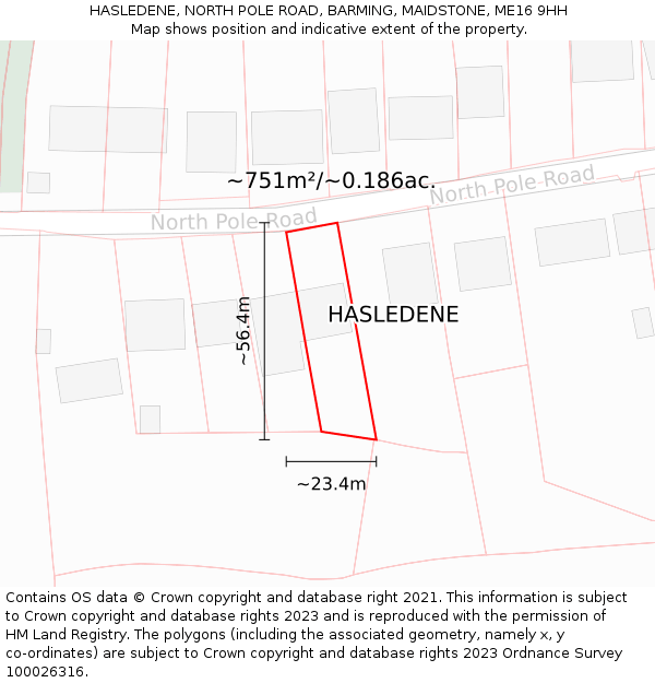 HASLEDENE, NORTH POLE ROAD, BARMING, MAIDSTONE, ME16 9HH: Plot and title map