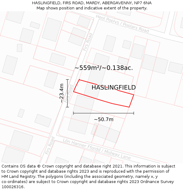 HASLINGFIELD, FIRS ROAD, MARDY, ABERGAVENNY, NP7 6NA: Plot and title map
