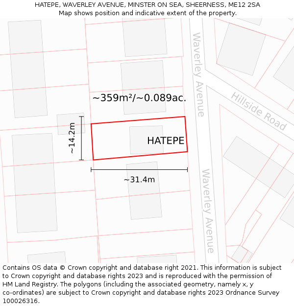 HATEPE, WAVERLEY AVENUE, MINSTER ON SEA, SHEERNESS, ME12 2SA: Plot and title map