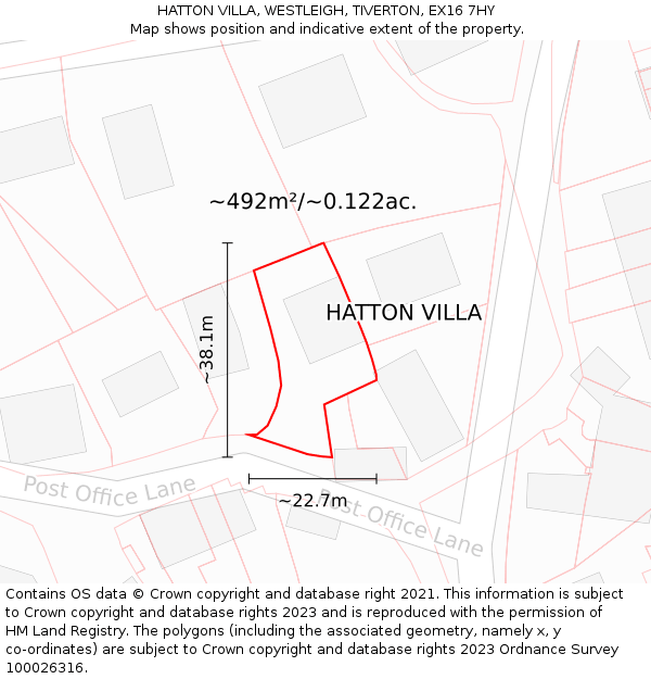 HATTON VILLA, WESTLEIGH, TIVERTON, EX16 7HY: Plot and title map