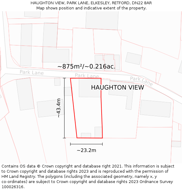 HAUGHTON VIEW, PARK LANE, ELKESLEY, RETFORD, DN22 8AR: Plot and title map