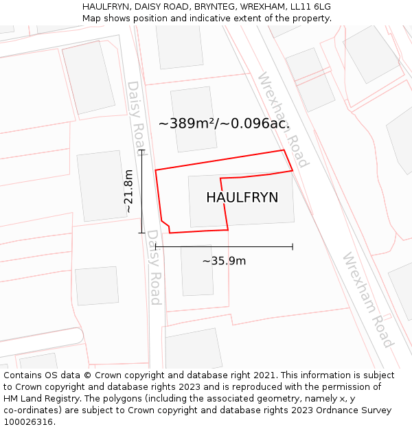 HAULFRYN, DAISY ROAD, BRYNTEG, WREXHAM, LL11 6LG: Plot and title map