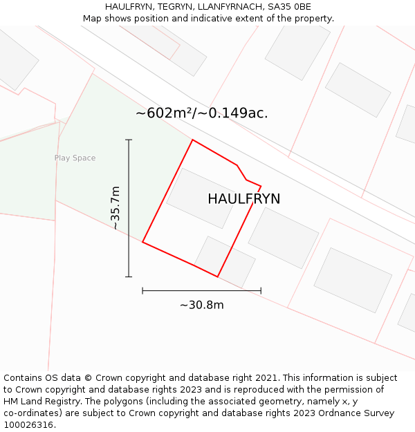 HAULFRYN, TEGRYN, LLANFYRNACH, SA35 0BE: Plot and title map