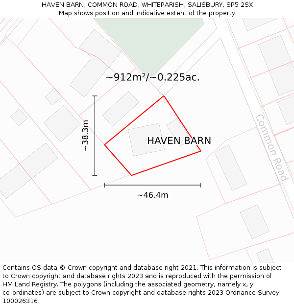 HAVEN BARN, COMMON ROAD, WHITEPARISH, SALISBURY, SP5 2SX: Plot and title map
