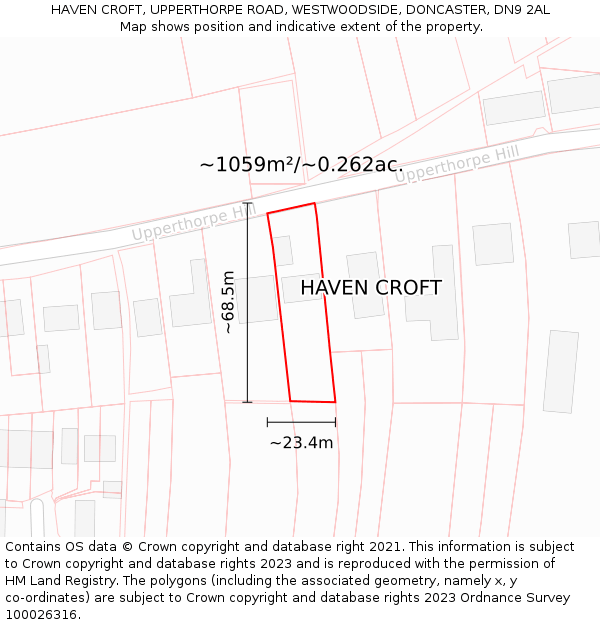 HAVEN CROFT, UPPERTHORPE ROAD, WESTWOODSIDE, DONCASTER, DN9 2AL: Plot and title map