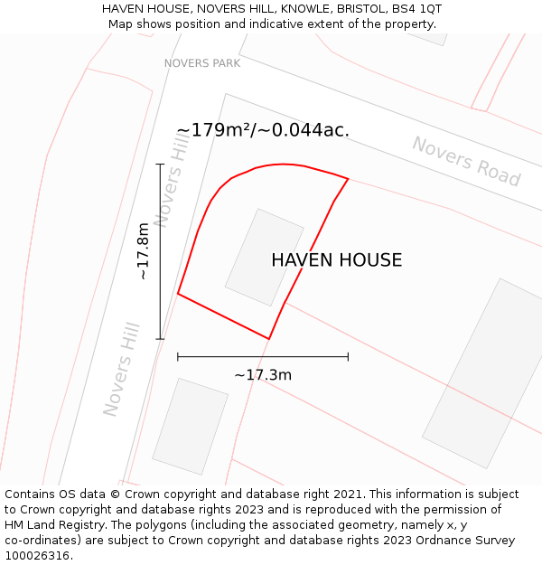 HAVEN HOUSE, NOVERS HILL, KNOWLE, BRISTOL, BS4 1QT: Plot and title map