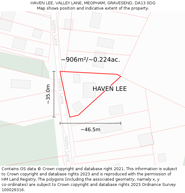 HAVEN LEE, VALLEY LANE, MEOPHAM, GRAVESEND, DA13 0DG: Plot and title map