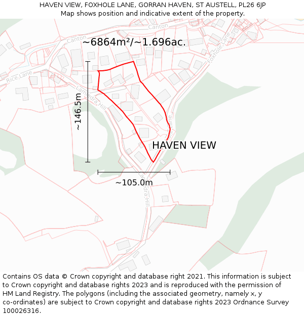 HAVEN VIEW, FOXHOLE LANE, GORRAN HAVEN, ST AUSTELL, PL26 6JP: Plot and title map