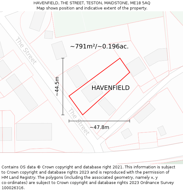 HAVENFIELD, THE STREET, TESTON, MAIDSTONE, ME18 5AQ: Plot and title map