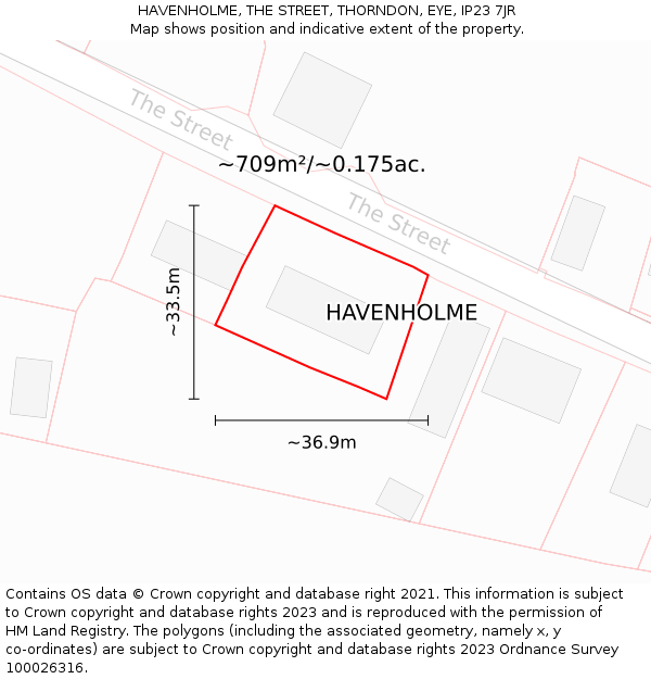 HAVENHOLME, THE STREET, THORNDON, EYE, IP23 7JR: Plot and title map