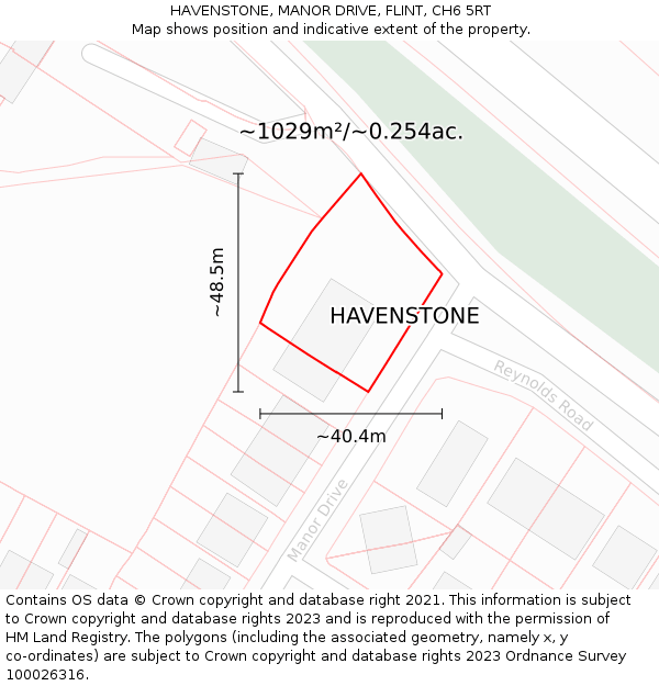 HAVENSTONE, MANOR DRIVE, FLINT, CH6 5RT: Plot and title map