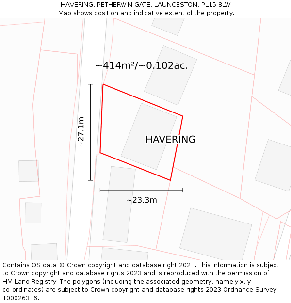 HAVERING, PETHERWIN GATE, LAUNCESTON, PL15 8LW: Plot and title map