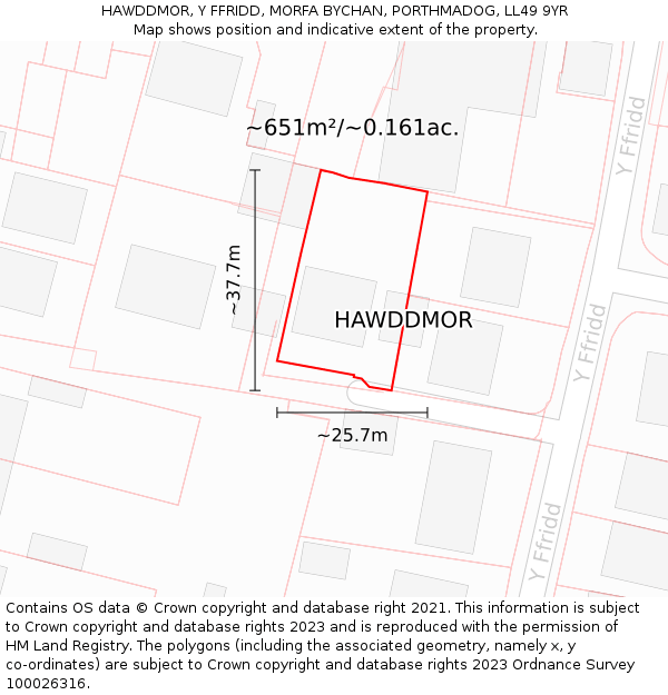 HAWDDMOR, Y FFRIDD, MORFA BYCHAN, PORTHMADOG, LL49 9YR: Plot and title map