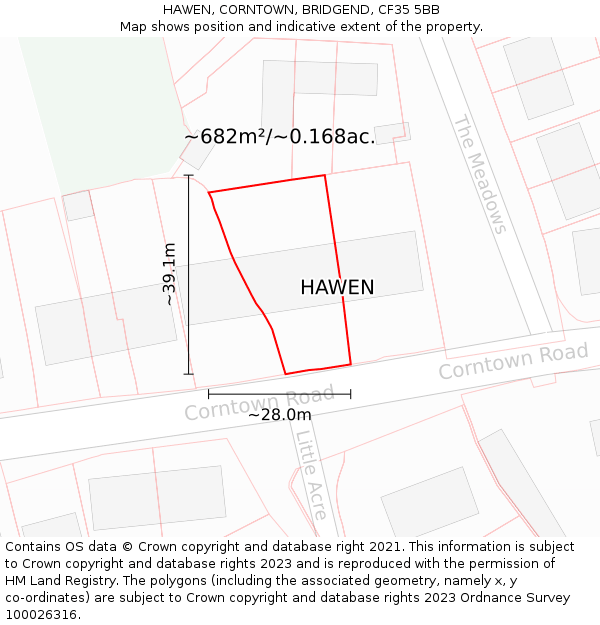 HAWEN, CORNTOWN, BRIDGEND, CF35 5BB: Plot and title map