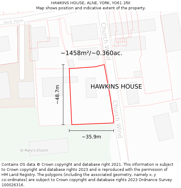 HAWKINS HOUSE, ALNE, YORK, YO61 1RX: Plot and title map