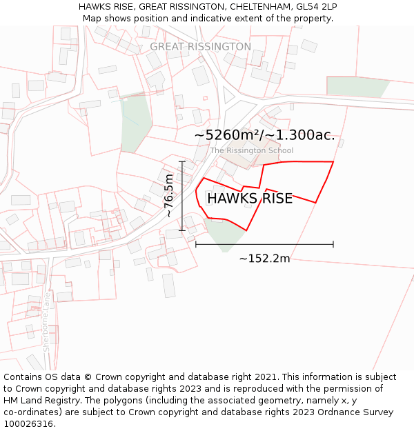 HAWKS RISE, GREAT RISSINGTON, CHELTENHAM, GL54 2LP: Plot and title map