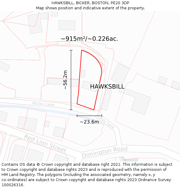HAWKSBILL, BICKER, BOSTON, PE20 3DP: Plot and title map