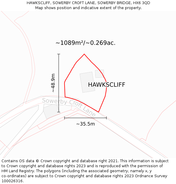 HAWKSCLIFF, SOWERBY CROFT LANE, SOWERBY BRIDGE, HX6 3QD: Plot and title map