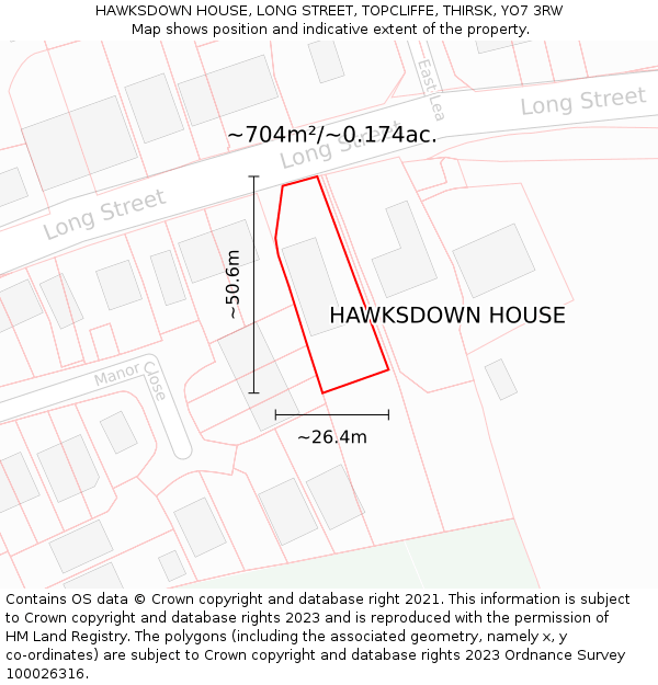 HAWKSDOWN HOUSE, LONG STREET, TOPCLIFFE, THIRSK, YO7 3RW: Plot and title map