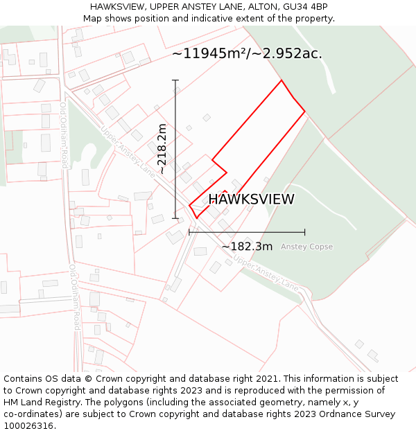 HAWKSVIEW, UPPER ANSTEY LANE, ALTON, GU34 4BP: Plot and title map