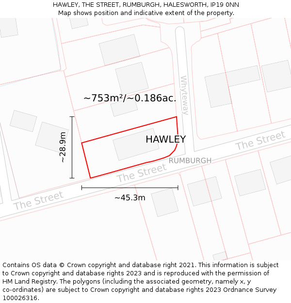 HAWLEY, THE STREET, RUMBURGH, HALESWORTH, IP19 0NN: Plot and title map