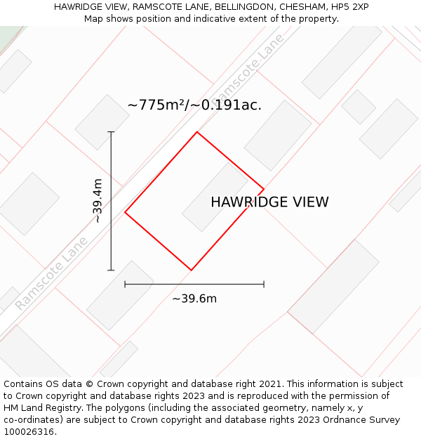 HAWRIDGE VIEW, RAMSCOTE LANE, BELLINGDON, CHESHAM, HP5 2XP: Plot and title map