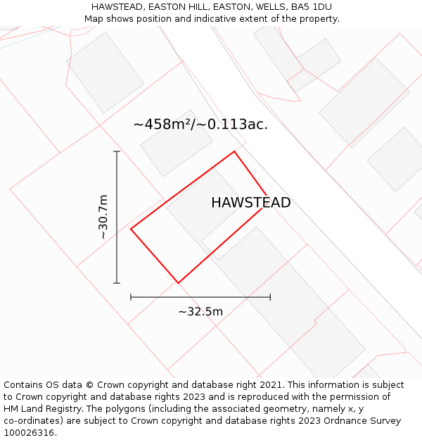 HAWSTEAD, EASTON HILL, EASTON, WELLS, BA5 1DU: Plot and title map