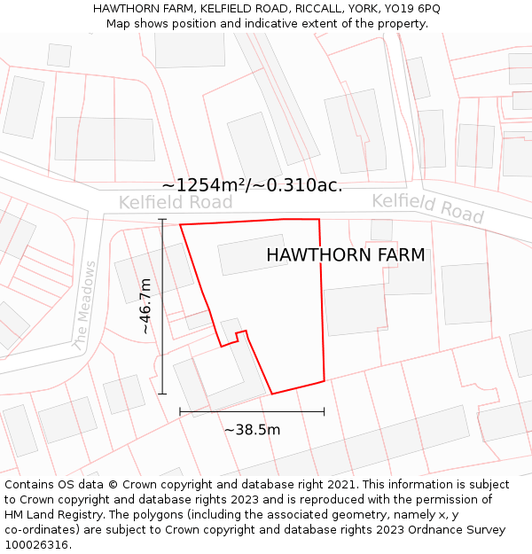 HAWTHORN FARM, KELFIELD ROAD, RICCALL, YORK, YO19 6PQ: Plot and title map