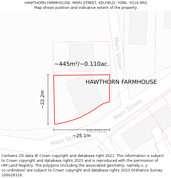 HAWTHORN FARMHOUSE, MAIN STREET, KELFIELD, YORK, YO19 6RG: Plot and title map
