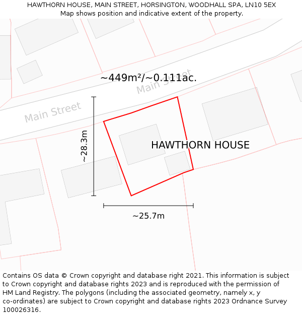 HAWTHORN HOUSE, MAIN STREET, HORSINGTON, WOODHALL SPA, LN10 5EX: Plot and title map