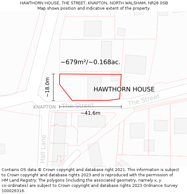 HAWTHORN HOUSE, THE STREET, KNAPTON, NORTH WALSHAM, NR28 0SB: Plot and title map