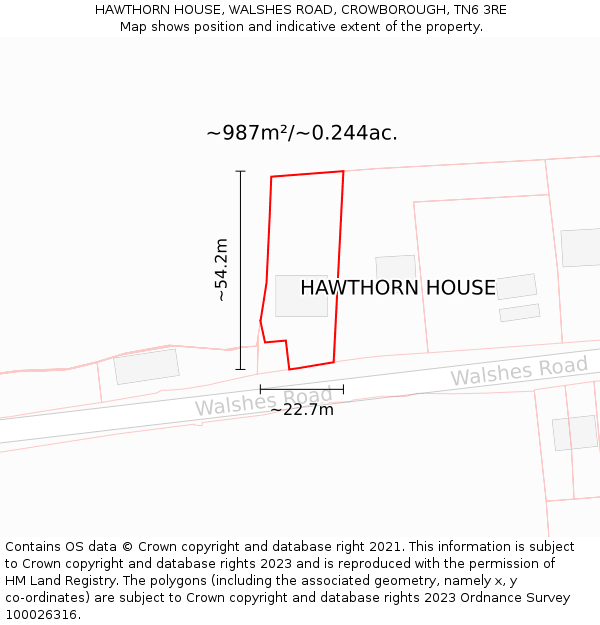 HAWTHORN HOUSE, WALSHES ROAD, CROWBOROUGH, TN6 3RE: Plot and title map