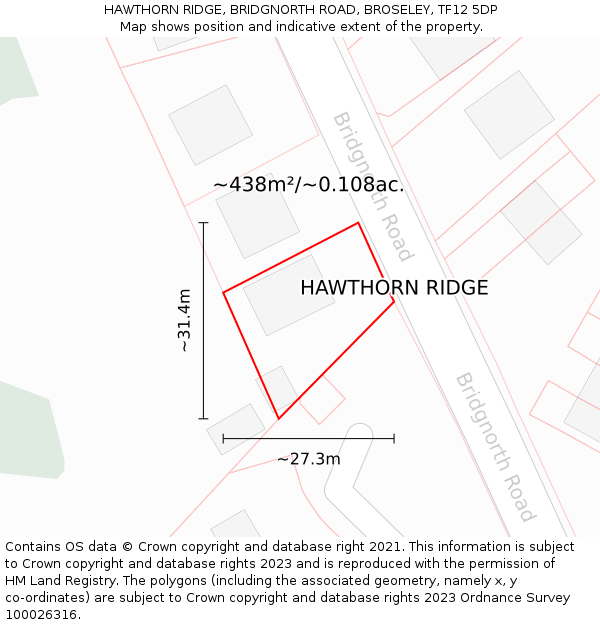 HAWTHORN RIDGE, BRIDGNORTH ROAD, BROSELEY, TF12 5DP: Plot and title map