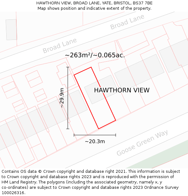 HAWTHORN VIEW, BROAD LANE, YATE, BRISTOL, BS37 7BE: Plot and title map