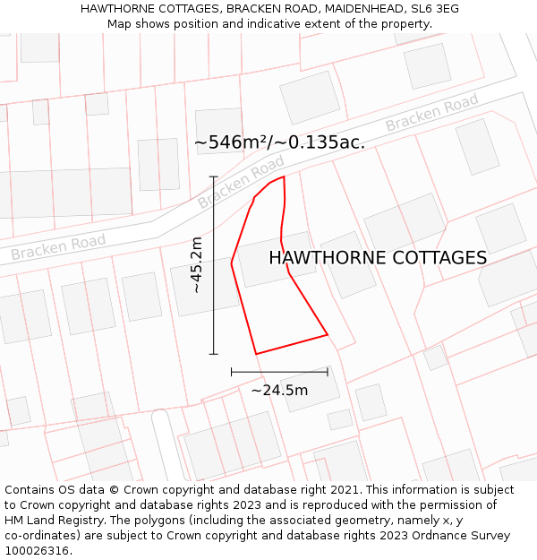 HAWTHORNE COTTAGES, BRACKEN ROAD, MAIDENHEAD, SL6 3EG: Plot and title map