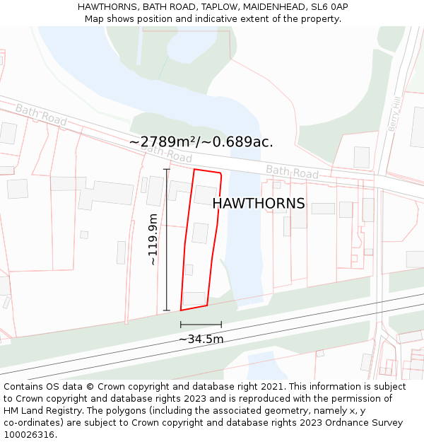 HAWTHORNS, BATH ROAD, TAPLOW, MAIDENHEAD, SL6 0AP: Plot and title map