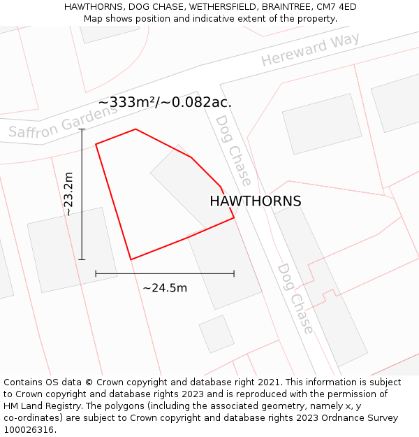 HAWTHORNS, DOG CHASE, WETHERSFIELD, BRAINTREE, CM7 4ED: Plot and title map