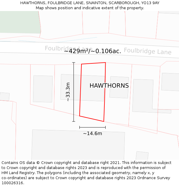 HAWTHORNS, FOULBRIDGE LANE, SNAINTON, SCARBOROUGH, YO13 9AY: Plot and title map
