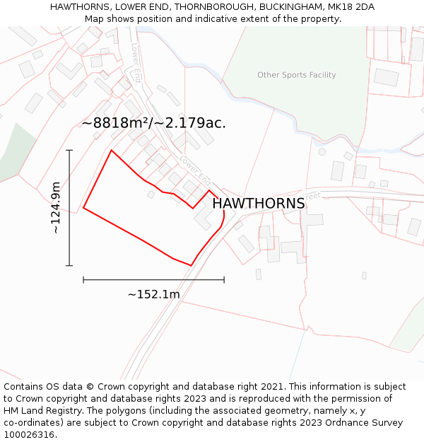 HAWTHORNS, LOWER END, THORNBOROUGH, BUCKINGHAM, MK18 2DA: Plot and title map