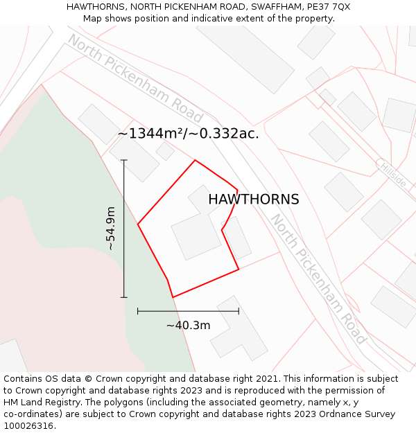HAWTHORNS, NORTH PICKENHAM ROAD, SWAFFHAM, PE37 7QX: Plot and title map