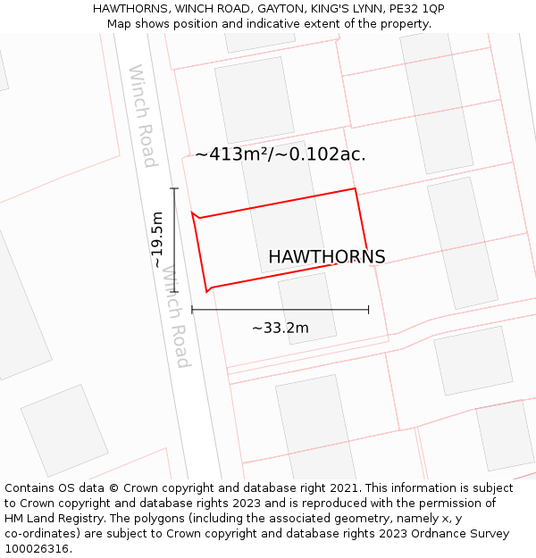 HAWTHORNS, WINCH ROAD, GAYTON, KING'S LYNN, PE32 1QP: Plot and title map