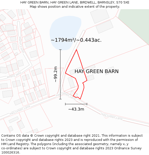 HAY GREEN BARN, HAY GREEN LANE, BIRDWELL, BARNSLEY, S70 5XE: Plot and title map