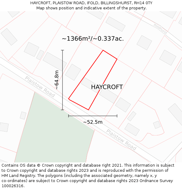 HAYCROFT, PLAISTOW ROAD, IFOLD, BILLINGSHURST, RH14 0TY: Plot and title map