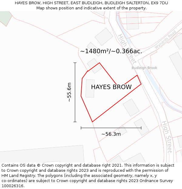 HAYES BROW, HIGH STREET, EAST BUDLEIGH, BUDLEIGH SALTERTON, EX9 7DU: Plot and title map