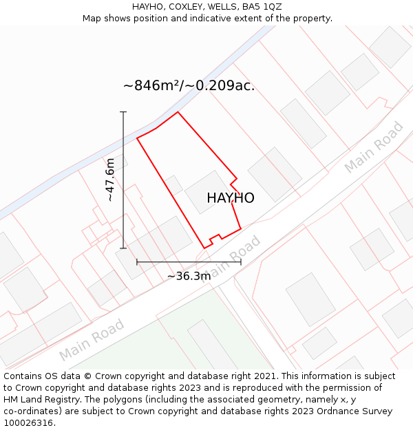 HAYHO, COXLEY, WELLS, BA5 1QZ: Plot and title map